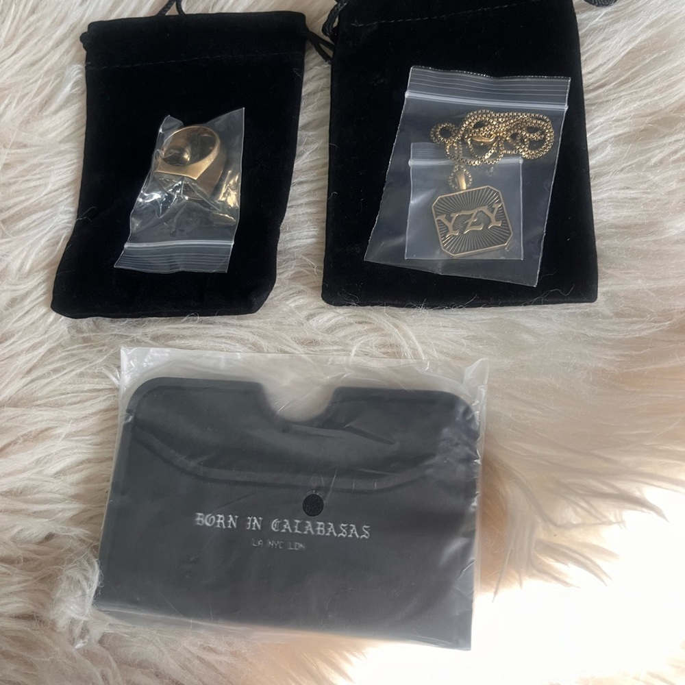 Yeezy necklace, ring, and cardholder brand new
